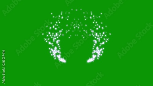 High-quality luxury white sparkling star trail animation, magical fairy dust wand particle burst, shining twinkle line transition, glowing glitter stars overlay, abstract bokeh motion, green screen