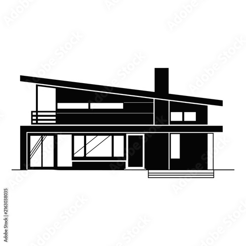 Modern minimalist house silhouette representing contemporary residential architecture, clean geometric lines, and mid century home design for real estate and construction projects