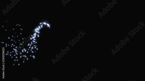Magic light effect curve trail, sparkling bokeh effects, white glowing fairy sparkle line burst, fairy dust wand glitter stars, shiny particle motion, luxury shimmer transition, black screen 4k video
