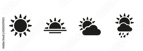 Foto Weather icons set featuring sun sunrise partly cloudy and rainy conditions in bl