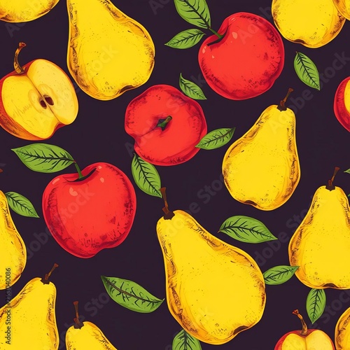 Colorful Apple and Pear Seamless Fruit Pattern