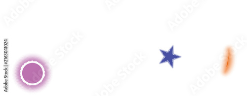 Dynamic set of halftone icons and symbols featuring star cross and oval shapes with gradient dot patterns for modern graphic design layout.