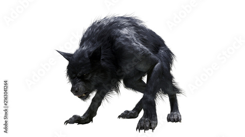 Obraz na płótnie Fierce black werewolf creature with sharp teeth and claws