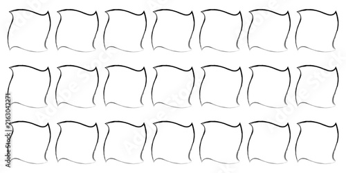 Set of hand drawn black ink square shapes with wavy sides arranged in a grid pattern isolated on a white background, for use