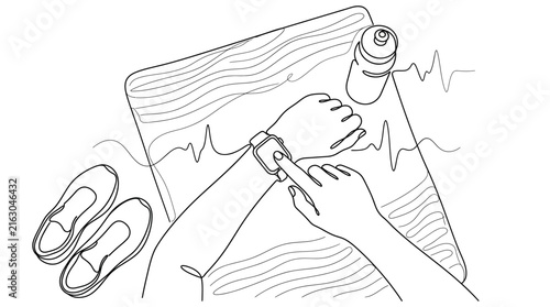 A person using a fitness tracker watch during a workout session.