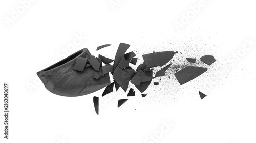 Cracked Black Pot Exploding Into Fragments And Dust vase ceramic