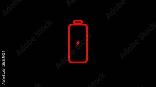 Battery charge neon sign Abstract battery with charging symbol in futuristic glowing polygonal style, Low battery power indicator animation in 4k with alpha channel.