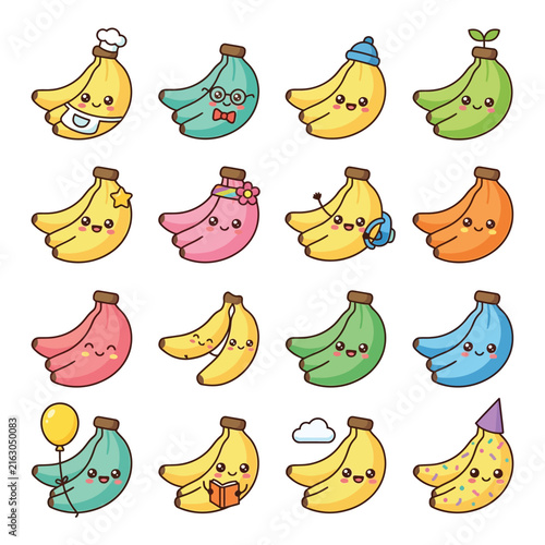 Colorful Cartoon Bananas with Faces and Accessories.