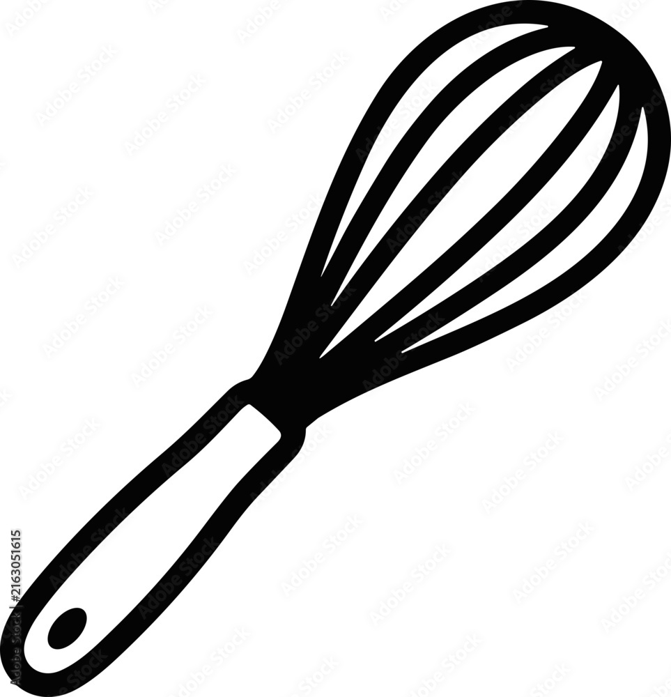 Obraz premium Simple line drawing of a kitchen whisk on white background