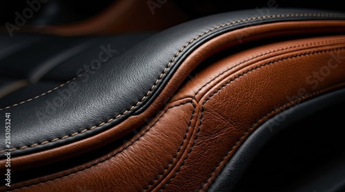 Luxury Car Interior: Close-up of Brown and Black Leather Seat with Stitching