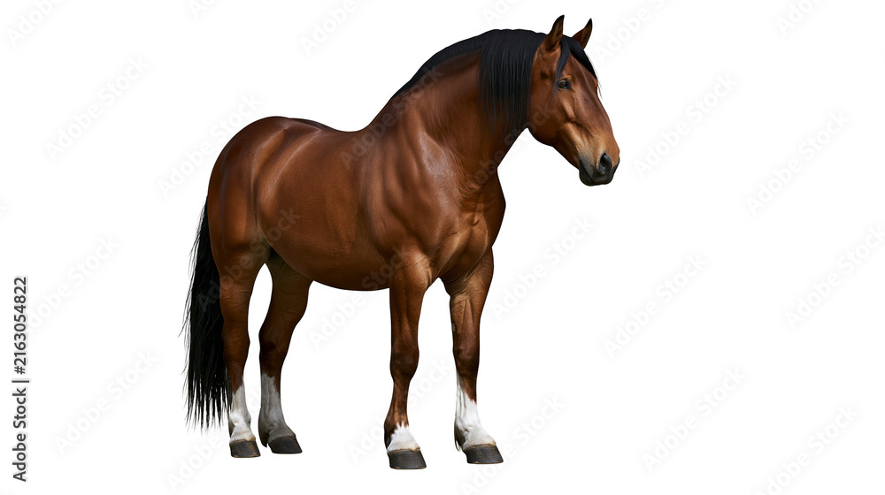 Obraz premium Brown horse with black mane and tail, white socks on legs