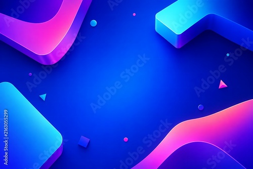 Modern Blue Abstract Background with Cyan Purple 3D Geometric Shapes