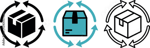 Package with circular arrows indicating logistics and delivery icons