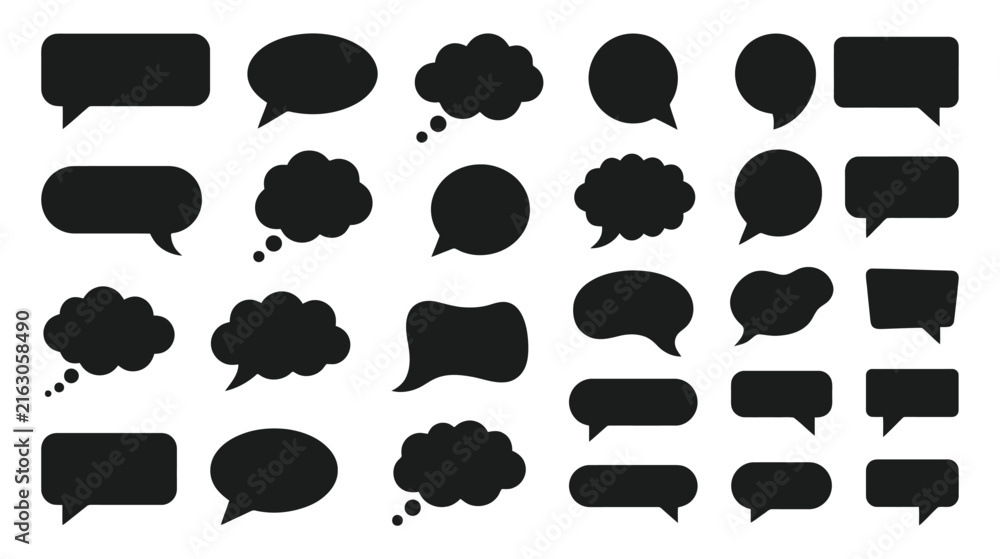 Fototapeta premium Black blank speech bubble set, chat balloons and thought cloud icons