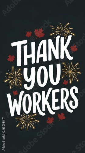 Thank You Workers graphic with maple leaves.