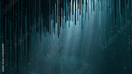Abstract Hanging Black Lines In Blue Digital Mist