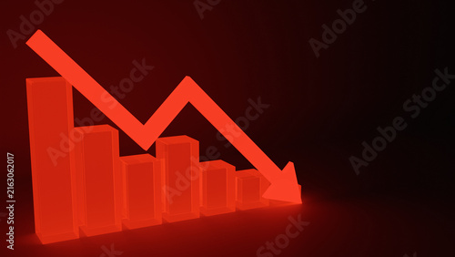 Canvastavla 3D render of a red business chart showing a financial decline