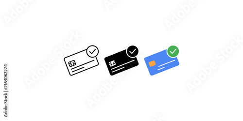 Collection of credit cards with checkmarks indicating approved financial transactions.