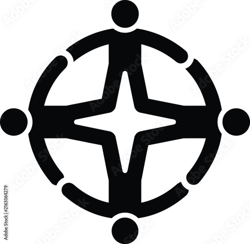 Teamwork silhouette icon depicting four people in a circular arrangement