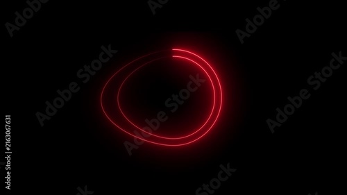 Red Neon Glowing Circular Loop Abstract Motion Background.4k video