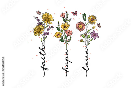 Faith Hope Love Wildflowers Botanical Christian Scripture Sublimation Design