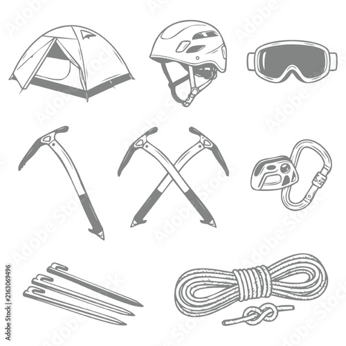 Mountaineering and Climbing Equipment Elements Set