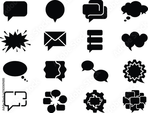 Speech Bubble Icon Set for Social Media Chat, Thought Cloud & Comic Communication