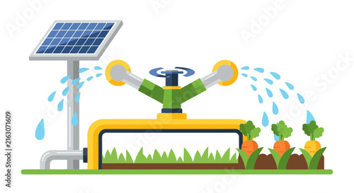 Solar Powered Smart Irrigation System for Sustainable Agriculture Flat Vector Illustration