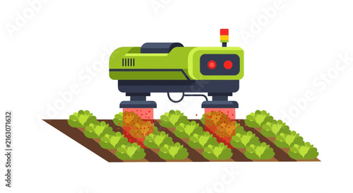 Smart Autonomous Agricultural Robot Monitoring and Spraying Crops in Field - Precision Agriculture Vector Illustration