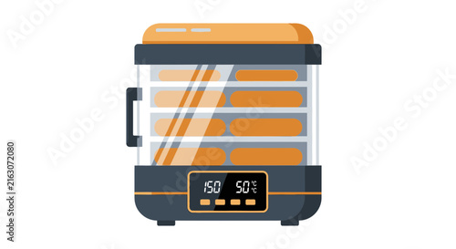 Modern Electric Food Dehydrator with Digital Display for Healthy Snacking and Food Preservation - Flat Vector Illustration Isolated on White
