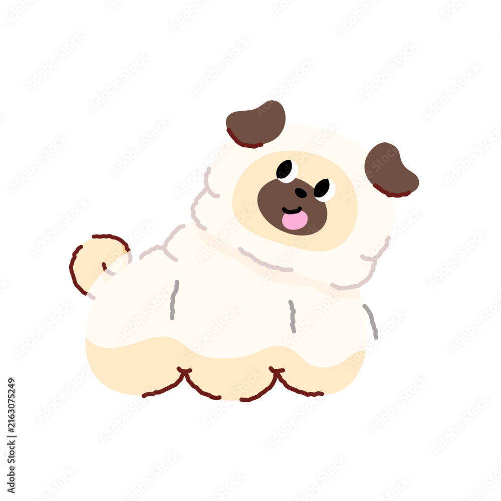 Fototapeta premium A cute, chubby pug wearing a Halloween-themed ghost cape. hand-drawn, white background, vector and illustration.
