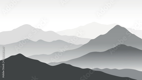Minimalist Gray Mountain Landscape Background with Layered Hills