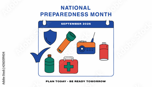 National preparedness month calendar showing emergency supplies for home safety planning