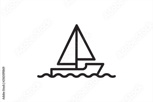 Yacht line icon in editable stroke style. Marine transportation, sailing, nautical adventure, sea travel, coastal navigation symbol. Editable stroke. Vector.