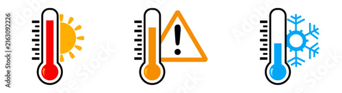 Temperature thermometer flat icon set.