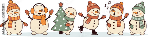Photography Kawaii winter snowman bundle showing fun outdoor seasonal activities including i