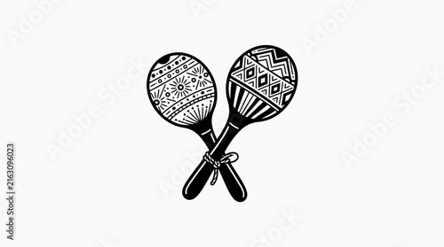 Percussion musical instruments crossed isolated white background