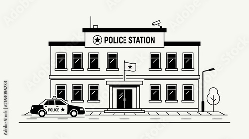 Public service building with patrol car illustration