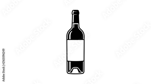 Red wine bottle with blank label isolated on white background