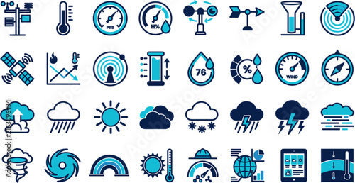 Foto Collection of professional weather and meteorological data icons