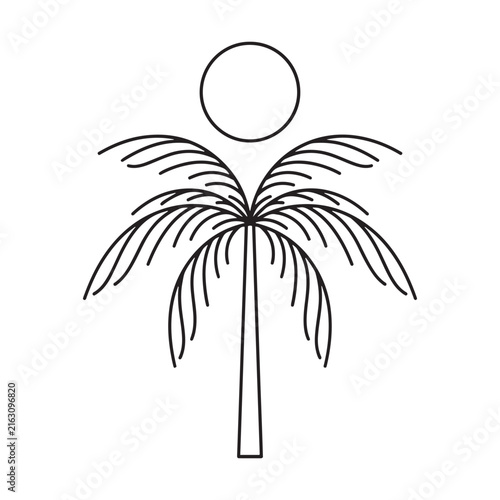 Palm tree and sun illustration in a simple black line style