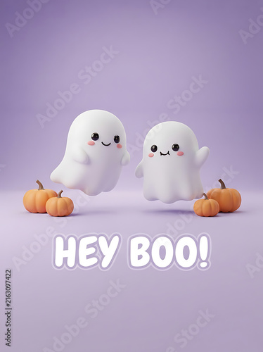Two cute white ghost stuffed toys sitting and smiling together