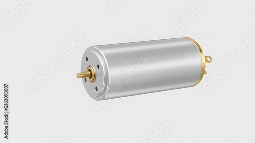 DC Electric Motor with Metal Shaft on White Background