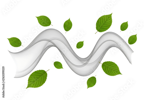 Wavy ribbon with scattered green leaves presented in a vector illustration on transparent background leaf foliage curve graphic design