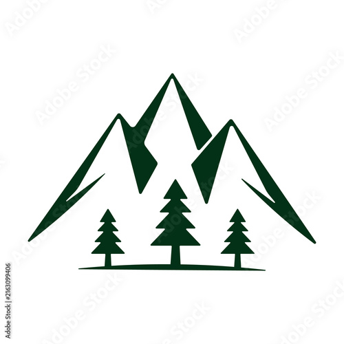 Minimalist geometric mountain pine tree adventure outdoor travel graphic illustration background
