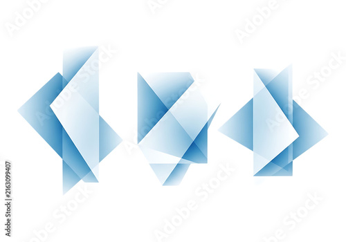 Three abstract geometric shapes with blue gradients and sharp angles on transparent background shape polygon polygons faceted gradient cyan