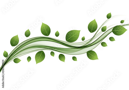 Green leaves and flowing ribbon vector illustration with gradients ideal for design elements on transparent background foliage curve gradient