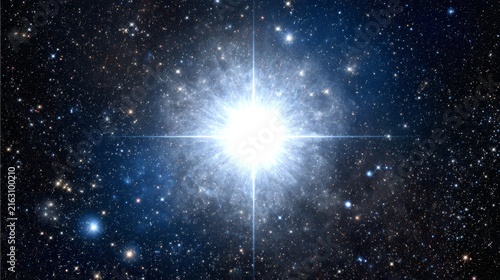 Bright Star in Cosmic Space with Distant Galaxies and Nebulae