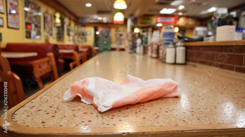 Casual Dining Scene with Abandoned Napkin on Restaurant Table