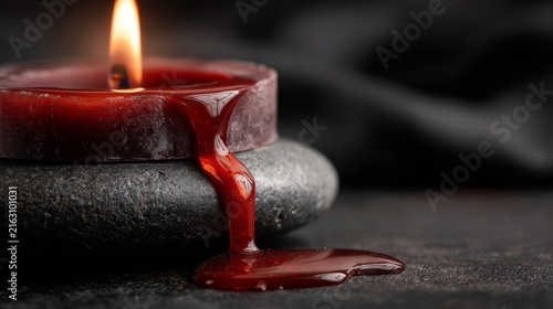 Close-Up of Red Candle Wax Dripping on Dark Stone Surface
